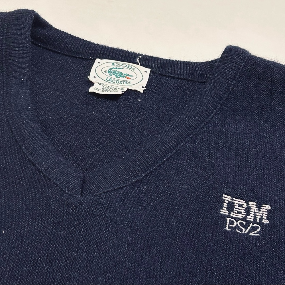 Vintage Izod x LaCoste Navy V-Neck Sweater Men's XL 100% Orlon Acrylic IBM PS/2